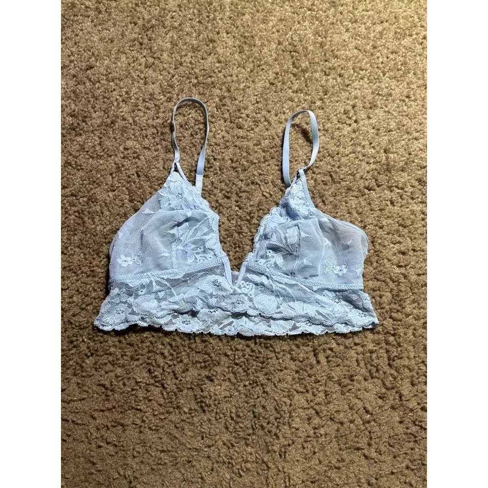 Aerie Light Blue Floral Lace Bralette‎ V-Neck Mesh Adjustable Straps Small